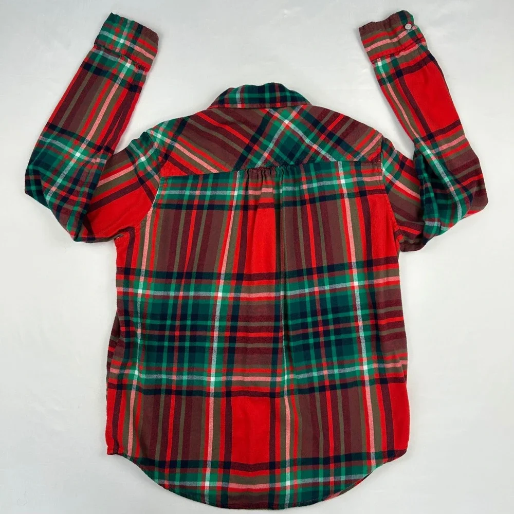 Aerie Womens Red Green Plaid Flannel Button Down Shirt Size S Cotton Blend